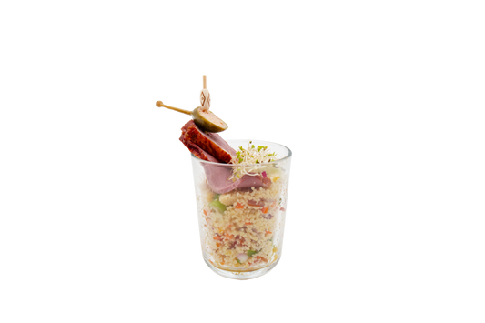 Geräucherte Wildente auf buntem Cous-cous-Salat, mind 10 Stk.