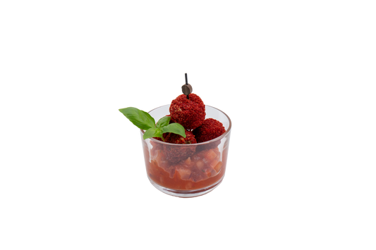 Ingwer Rote Beete Bällchen mit Tomatensalsa (4 Stk pro Portion), mind 10 Stk.